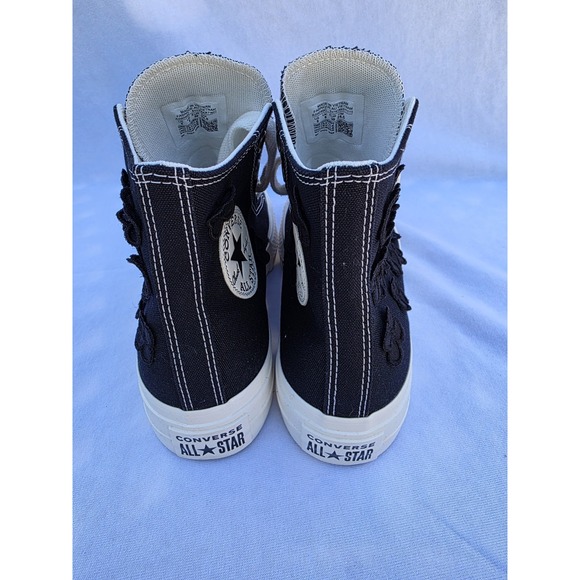 Converse High Top Platform Sneakers Black Floral Embroidered Shoes - Picture 4 of 7